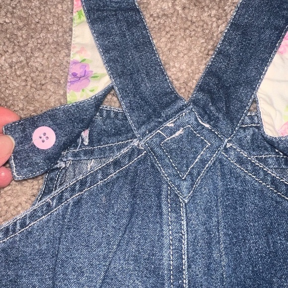 Vintage Disney Winnie The Pooh Denim Overalls Floral Lace Patch 6-9 Month - Picture 6 of 6
